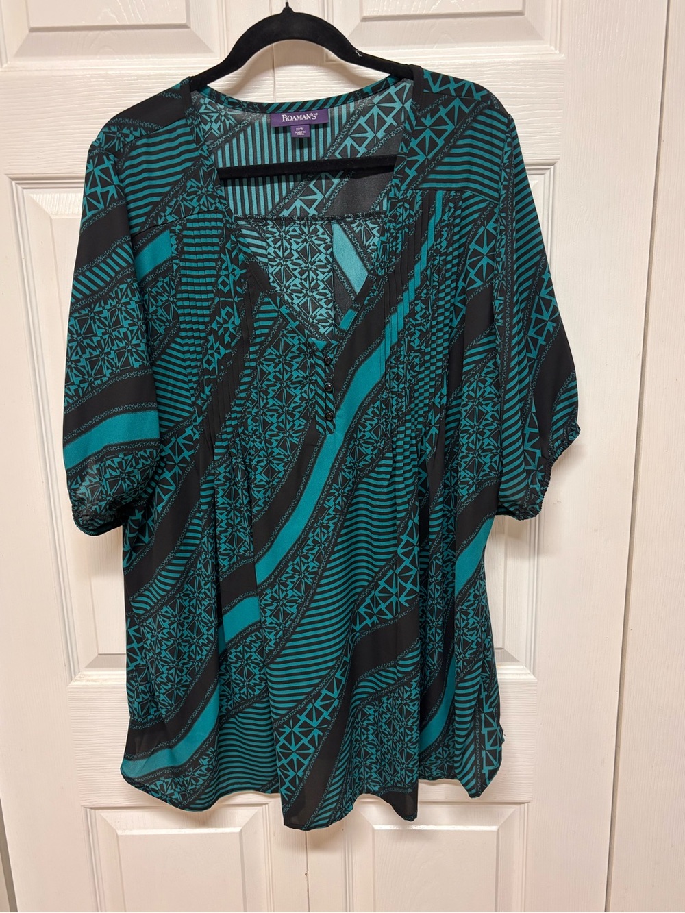 Roaman's Teal and Black V‑Neck Patterned Tunic